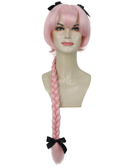 HPO Women's Pink Long Bowknot Braided Wig I Cosplay Wig I Flame-retardant Synthetic Fiber