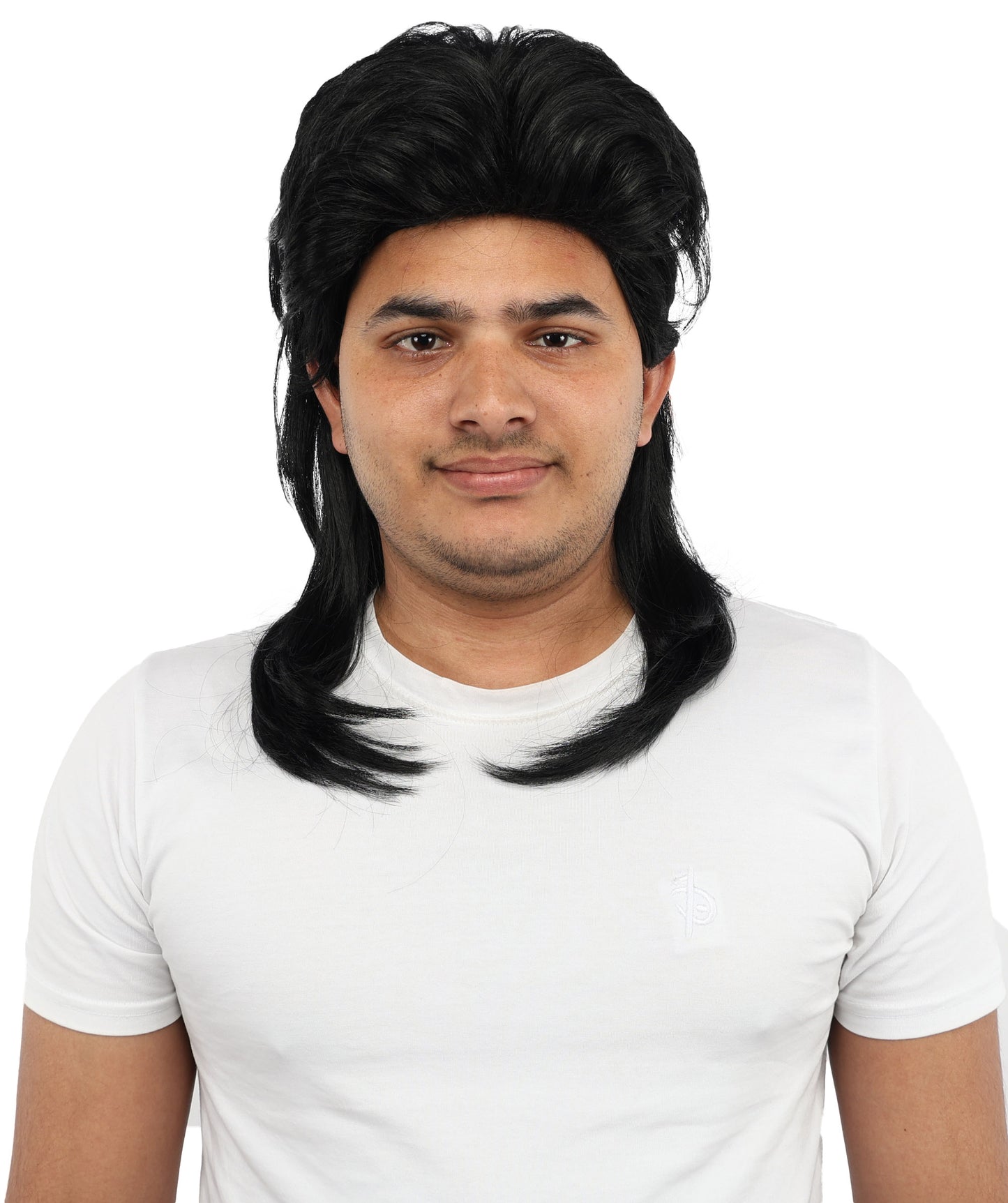 HPO Men’s 20 Inch Black Mullet Wig | Retro 80s Style with Heat-Resistant Fibers | Short Front, Long Back Synthetic Wig for Halloween, Cosplay & Theme Party Looks