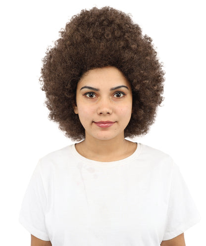 HPO Women’s 15 Inch Curly Ash Brown Mixed Afro Wig – Synthetic Lightweight Retro Hair Capless Cap | Ideal for Parties, Dress-Up, and Cosplay Looks