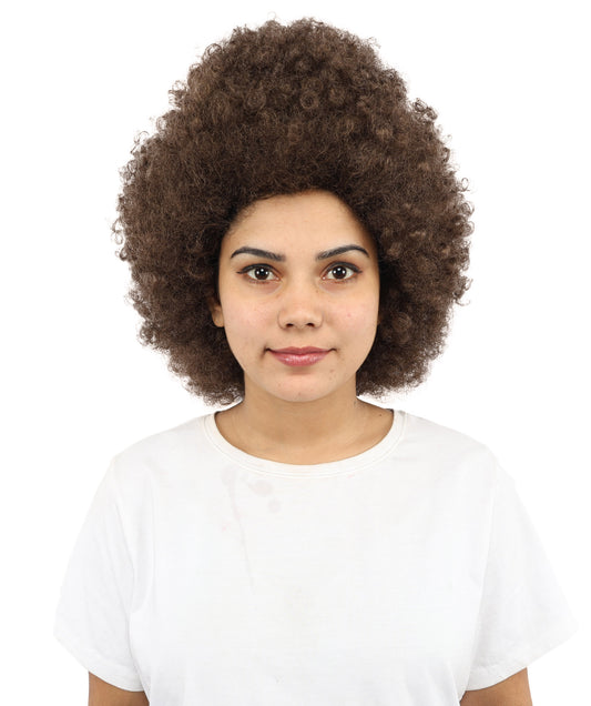 HPO Women’s 15 Inch Curly Ash Brown Mixed Afro Wig – Synthetic Lightweight Retro Hair Capless Cap | Ideal for Parties, Dress-Up, and Cosplay Looks