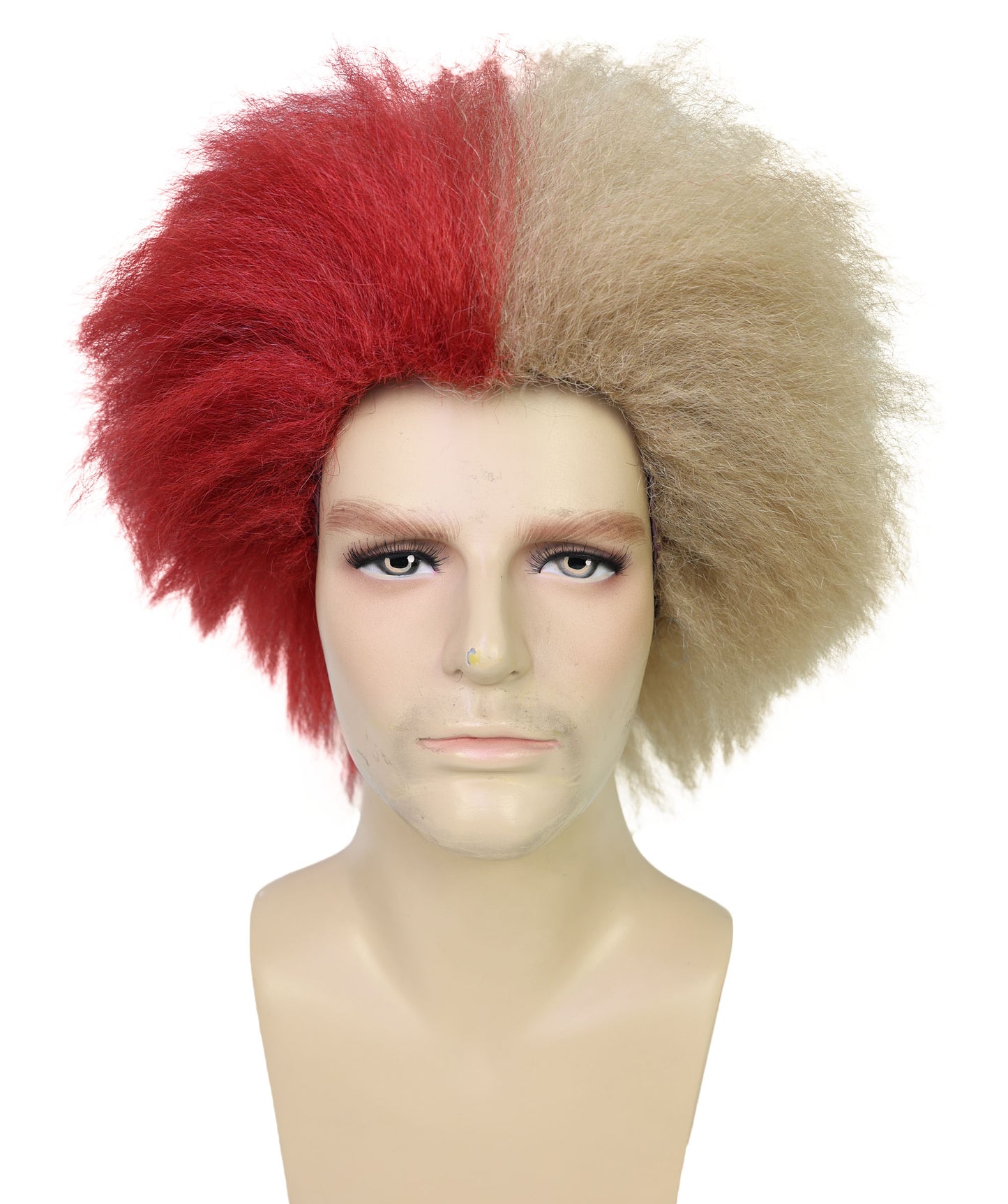 HPO Men Two-Tone South America Gangster Wig | Wild Half Red & Half Brown Fluffy Party Hair| Ideal for Halloween | Breathable Capless Cap
