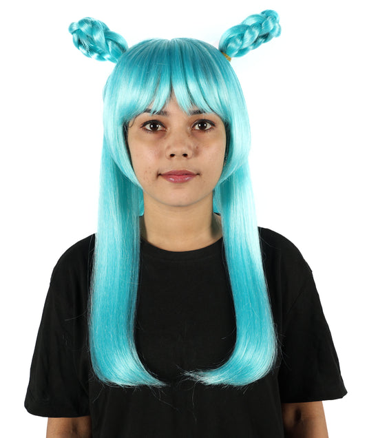 HPO Women's Anime Role Blue Lake Long Wig |  Soft Synthetic Fiber Hairpiece with Adjustable Inner Straps | Ideal for Anime, Stage & Costume Events