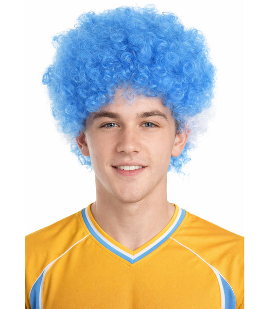 Honduras Sport Afro Fun Wig | Blue White Jumbo Wig