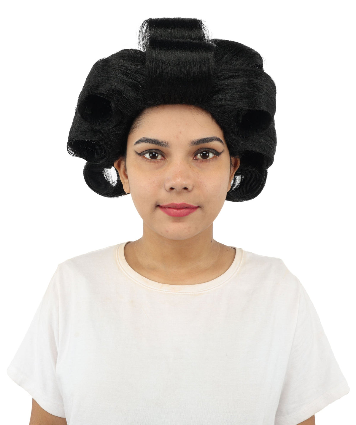 HPO Adult Women's Retro Roller Set Pink Wig | Multiple Color Options, create of synthetic fiber, large cylindrical curler texture, capless cap | Party, Halloween, theater, drag, performance, costume events