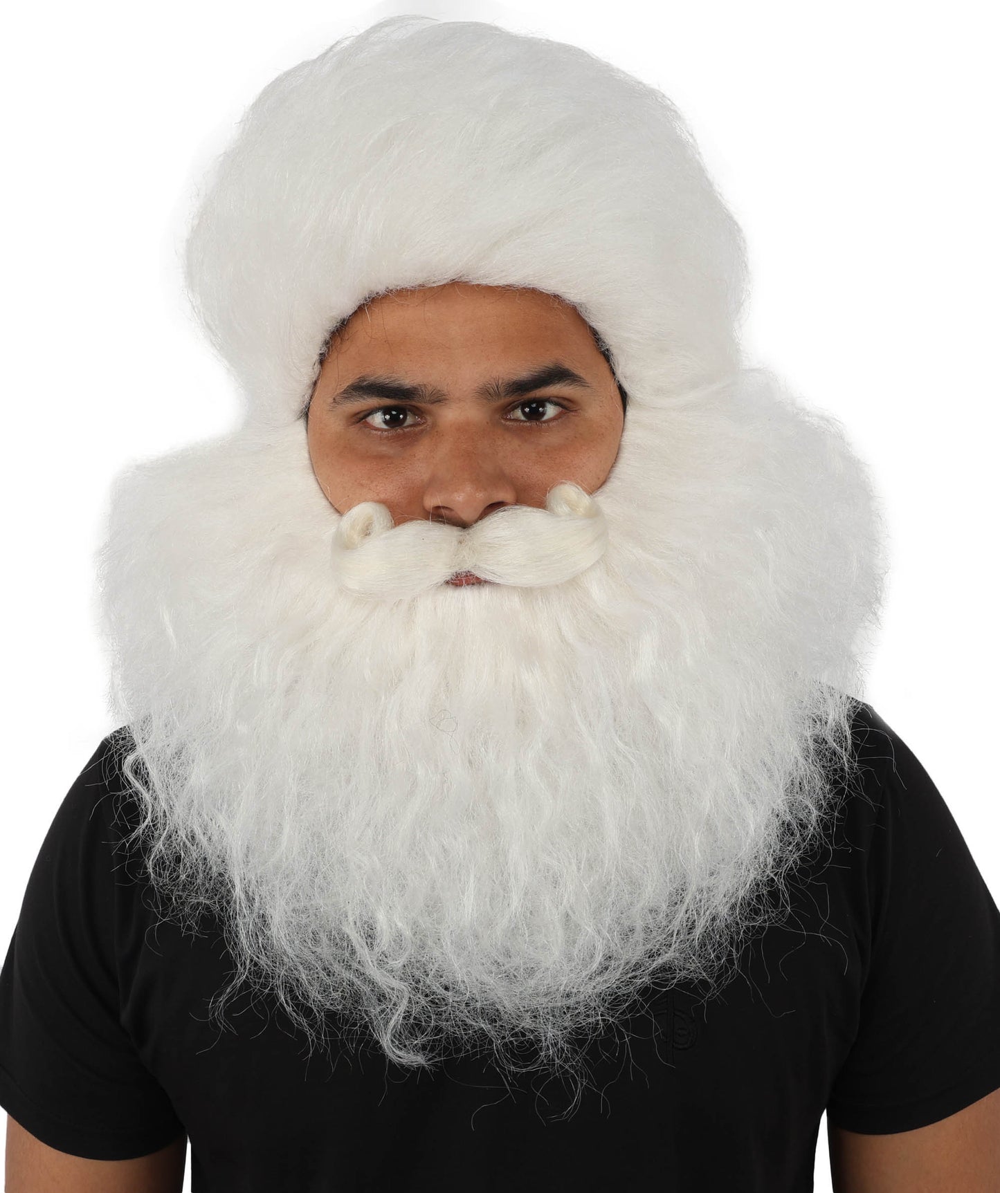 HPO Men's Holiday Character Wig Beard & Mustache Set | Fluffy white synthetic fibers with massive textured facial hair and capless construction | Essential for theatrical stage drag performance costume events and party