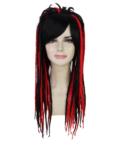 HPO Adult Women’s Long Straight Black and Red Rasta Dreadlocks Wig | Ideal for Halloween | Breathable Capless Cap