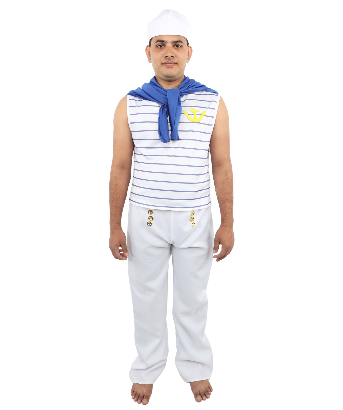HPO Men’s Fever French Sailor White & Blue Costume by Smiffys – Striped Shirt & Sailor Hat