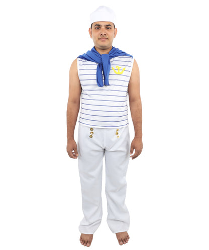 HPO Men’s Fever French Sailor White & Blue Costume by Smiffys – Striped Shirt & Sailor Hat