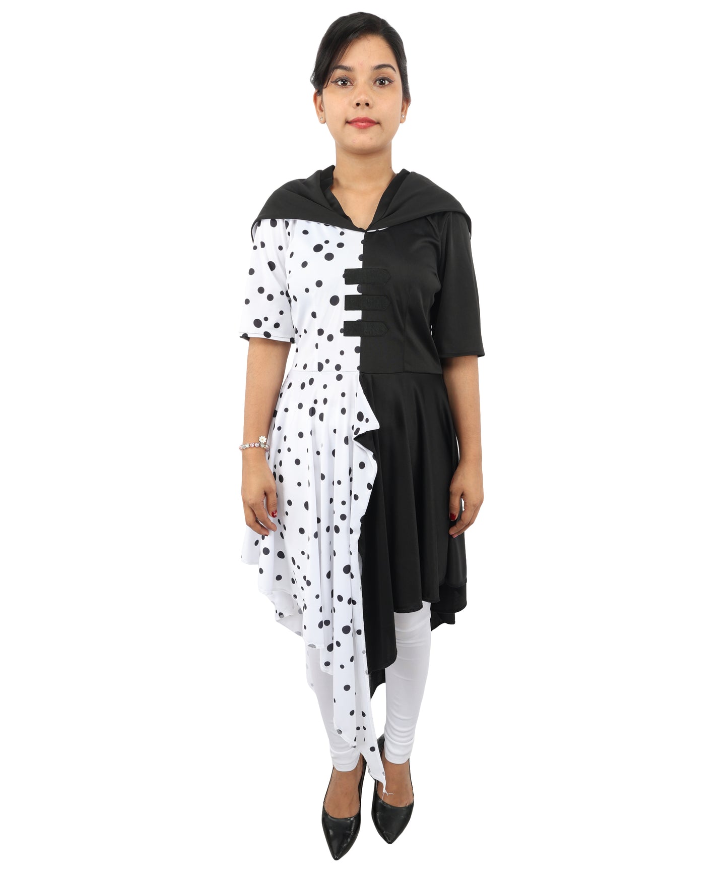 Black & White Costume Dress with Matching Gloves | Retro Party Outfit for Halloween, Cosplay, Carnival, Stage & Themed Events
