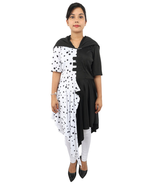 Black & White Costume Dress with Matching Gloves | Retro Party Outfit for Halloween, Cosplay, Carnival, Stage & Themed Events
