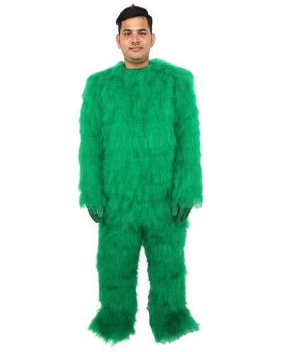 HPO Unisex Green Animal Fur Monster Costume Bundle – 75 Inch Full Outfit with Head Mask & Body Suit | Plush Mascot Style Costume for Halloween and Cosplay