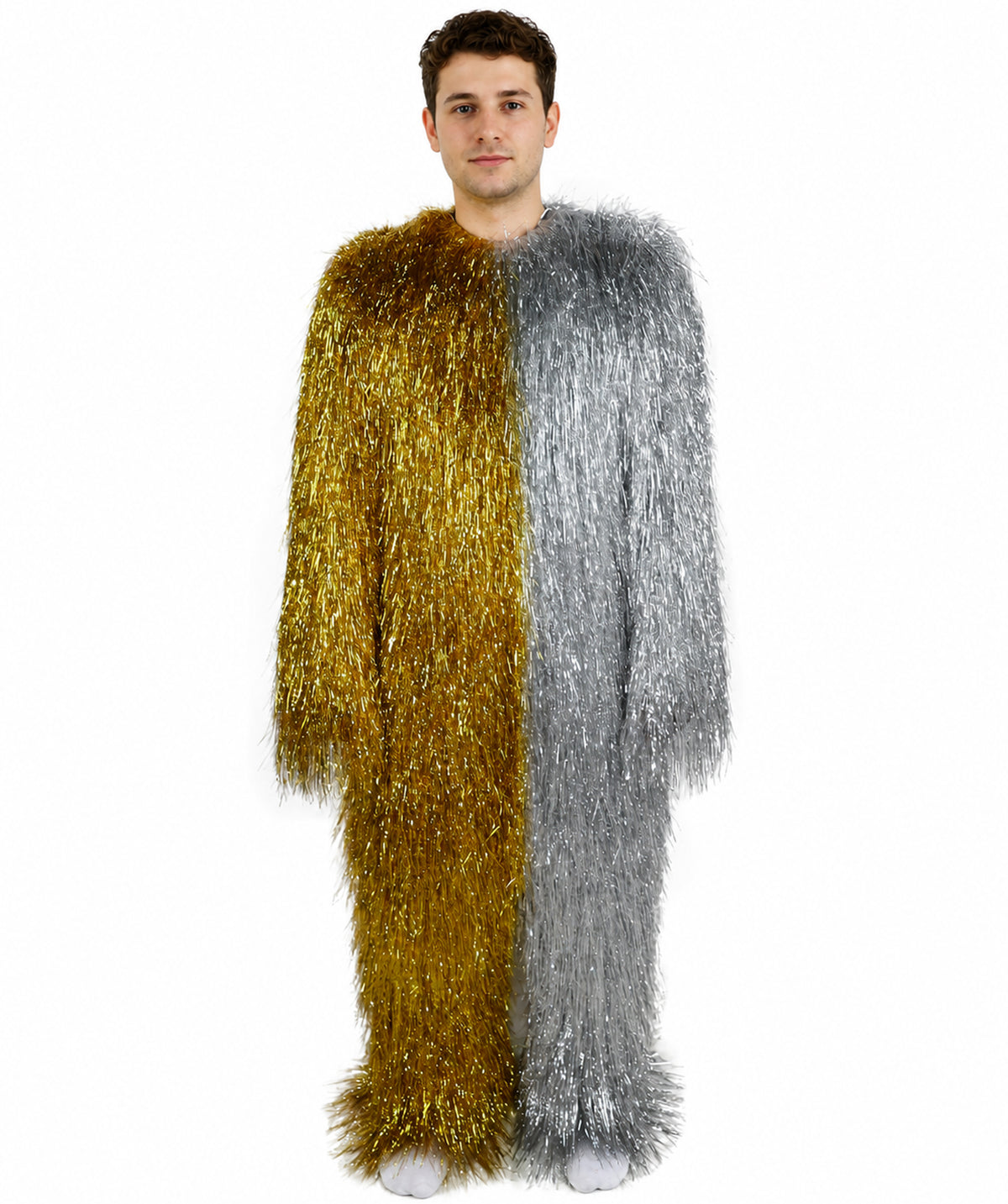 HPO Unisex Tinsel Hairy Two-Part Costume, Bundle & Mask Set | Full-Body Suit & Matching Mask | Long Hair Funny Costume for Halloween, Performers, Cosplay & Mascots