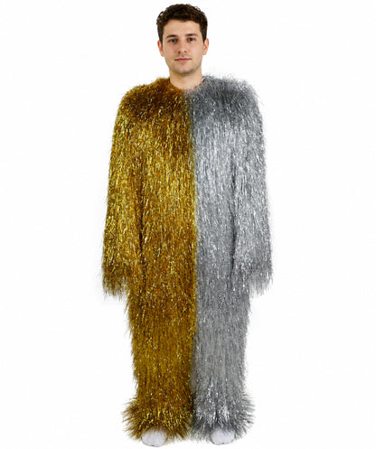 HPO Unisex Tinsel Hairy Two-Part Costume, Bundle & Mask Set | Full-Body Suit & Matching Mask | Long Hair Funny Costume for Halloween, Performers, Cosplay & Mascots
