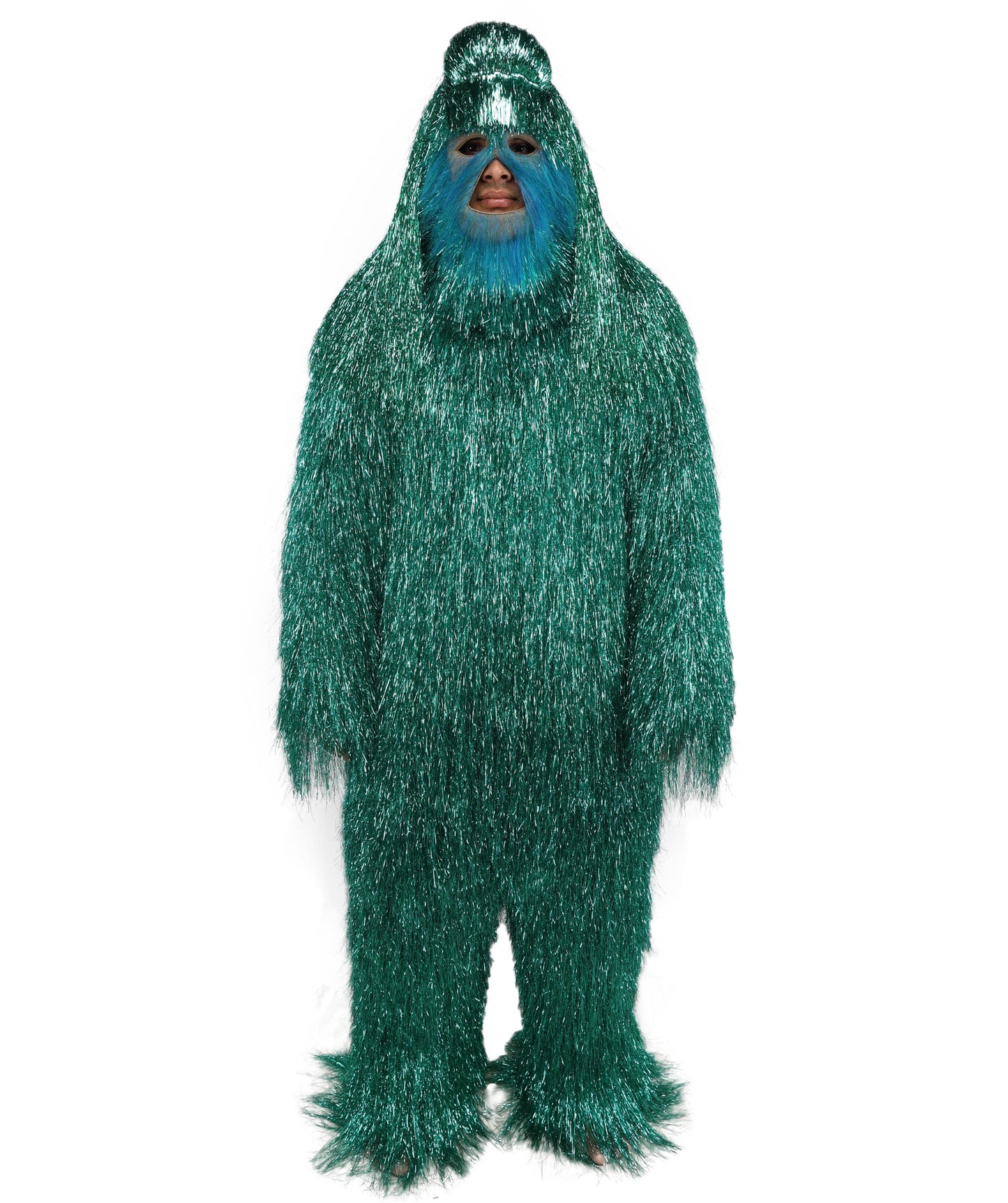 HPO UnisexTinsel Hairy Costume, Bundle & Mask Set | Full-Body Suit & Matching Mask | Long Hair Funny Costume for Halloween, Performers, Cosplay & Mascots | Multicolor Options