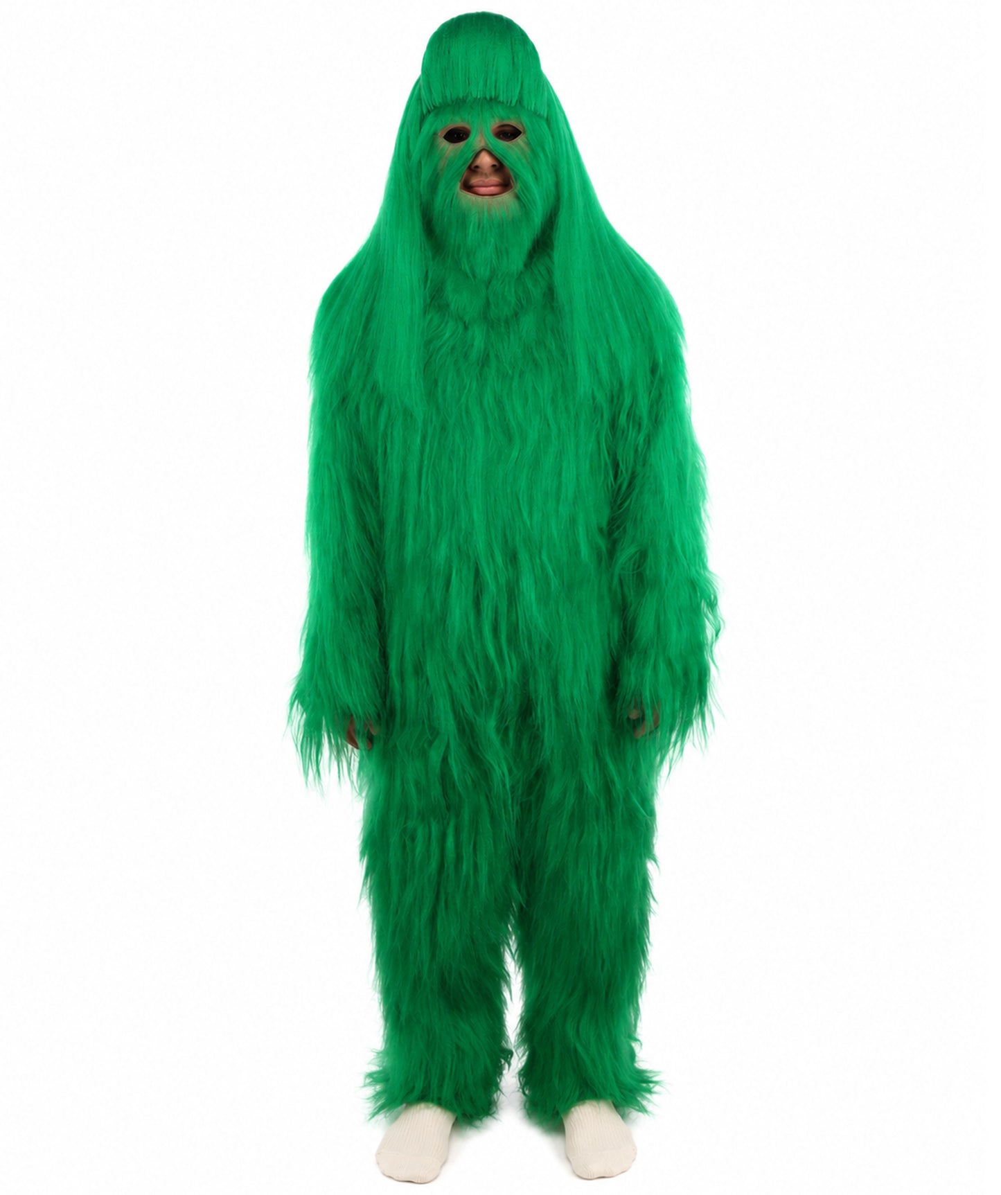 HPO Unisex Extreme Hairy Person Costume, Mask and Bundle - Full-Body Hair Suit Extra-Long Ash Brown Costume Wig for Halloween, Cosplay & Parties