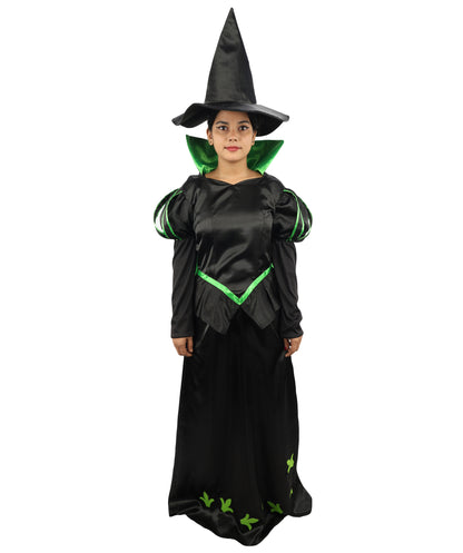 HPO Shadow Valley Witch Costume | Black & Green Long Dress with Pointed Hat | Dark Fantasy Witch Outfit for Halloween, Cosplay & Stage Events