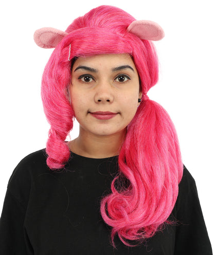 HPO Women’s 20” Pink Ponytail Wig with Cute Accessory | Fun Hairpiece for Halloween, Cosplay Parties & Roleplay | Capless Cap Design