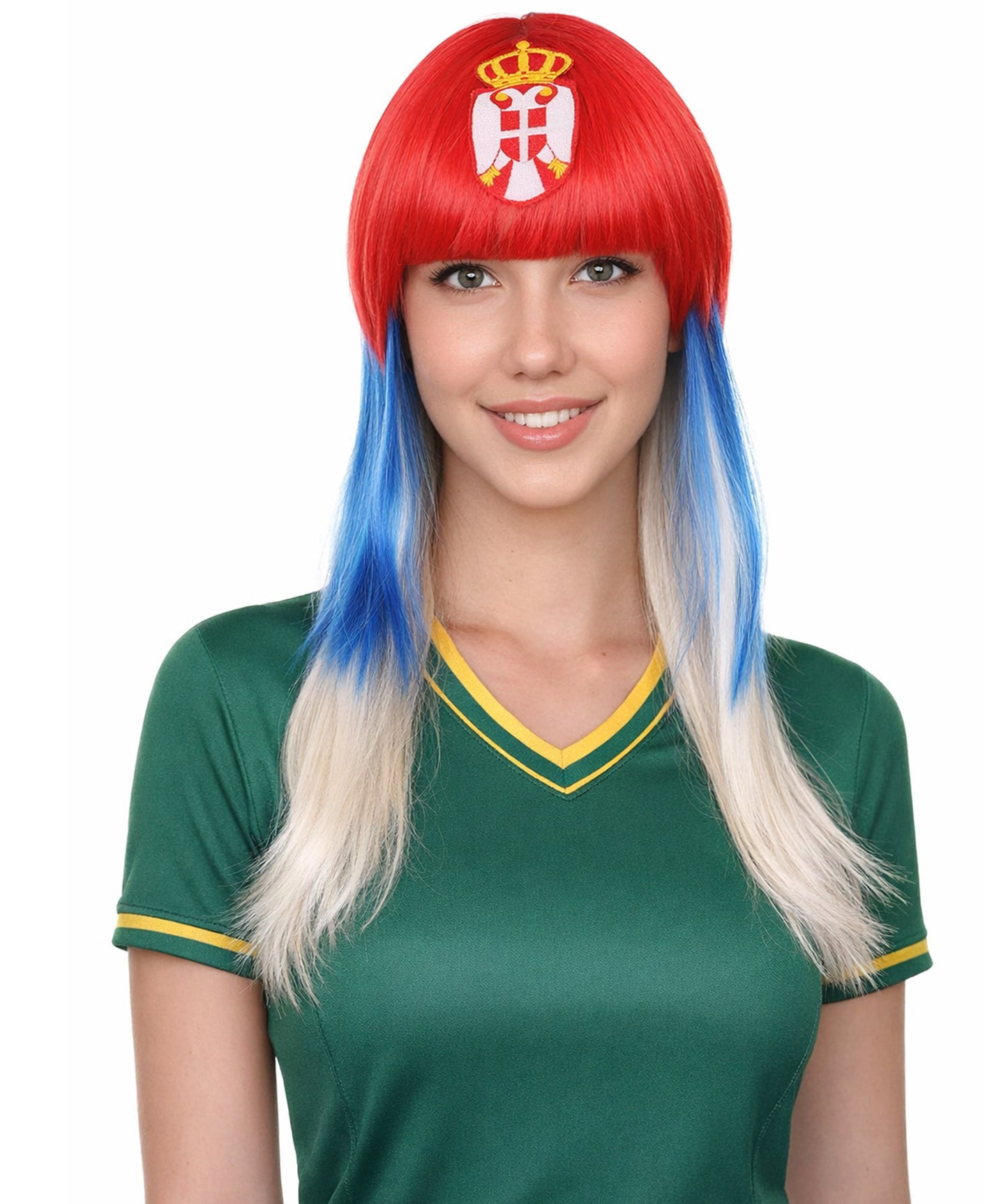 Serbia Flag Sport Party Long Bob Wig | Premium Breathable Capless Cap
