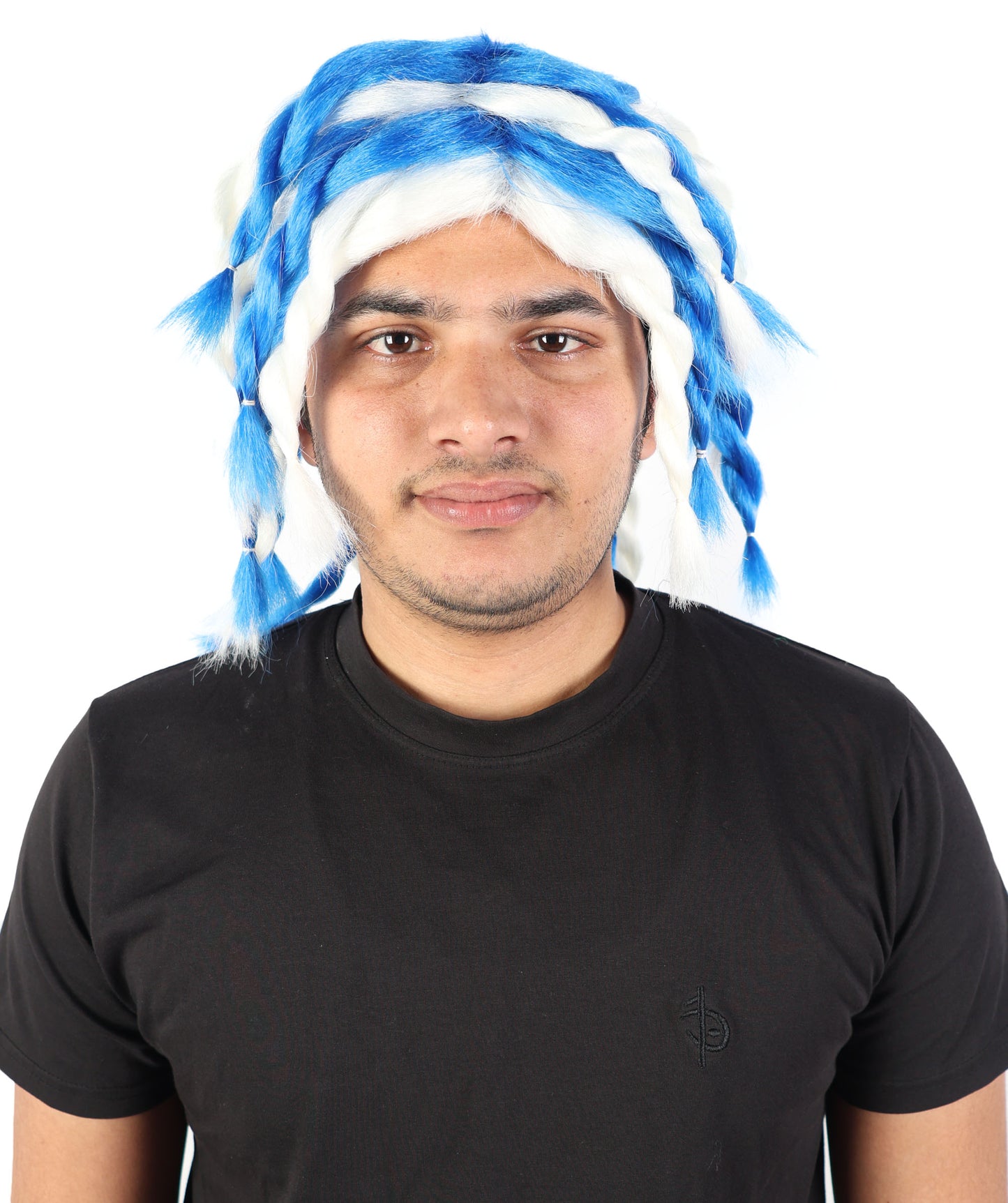 HPO Men's Braided Rasta Dreadlocks Blue & White Wig | Medium Synthetic Hairpiece | Cosplay, Halloween, Party & Stage Costume