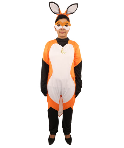 HPO Women's Clever Fox Heroine Costume | Orange White and Black Synthetic Febric Bodysuit with Attached Tail and Mask | Idal for Halloween, Cosplay, Drag, and Themed Events