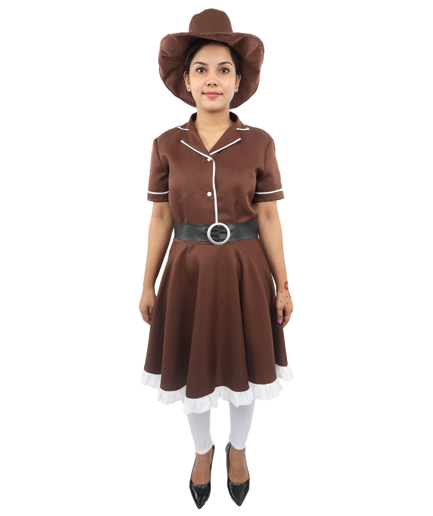 HPO Women’s Cowgirl Western Movie Fancy Dress Brown & White Costume – Wild West Party Outfit