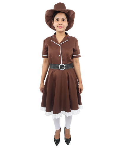 HPO Women’s Cowgirl Western Movie Fancy Dress Brown & White Costume – Wild West Party Outfit
