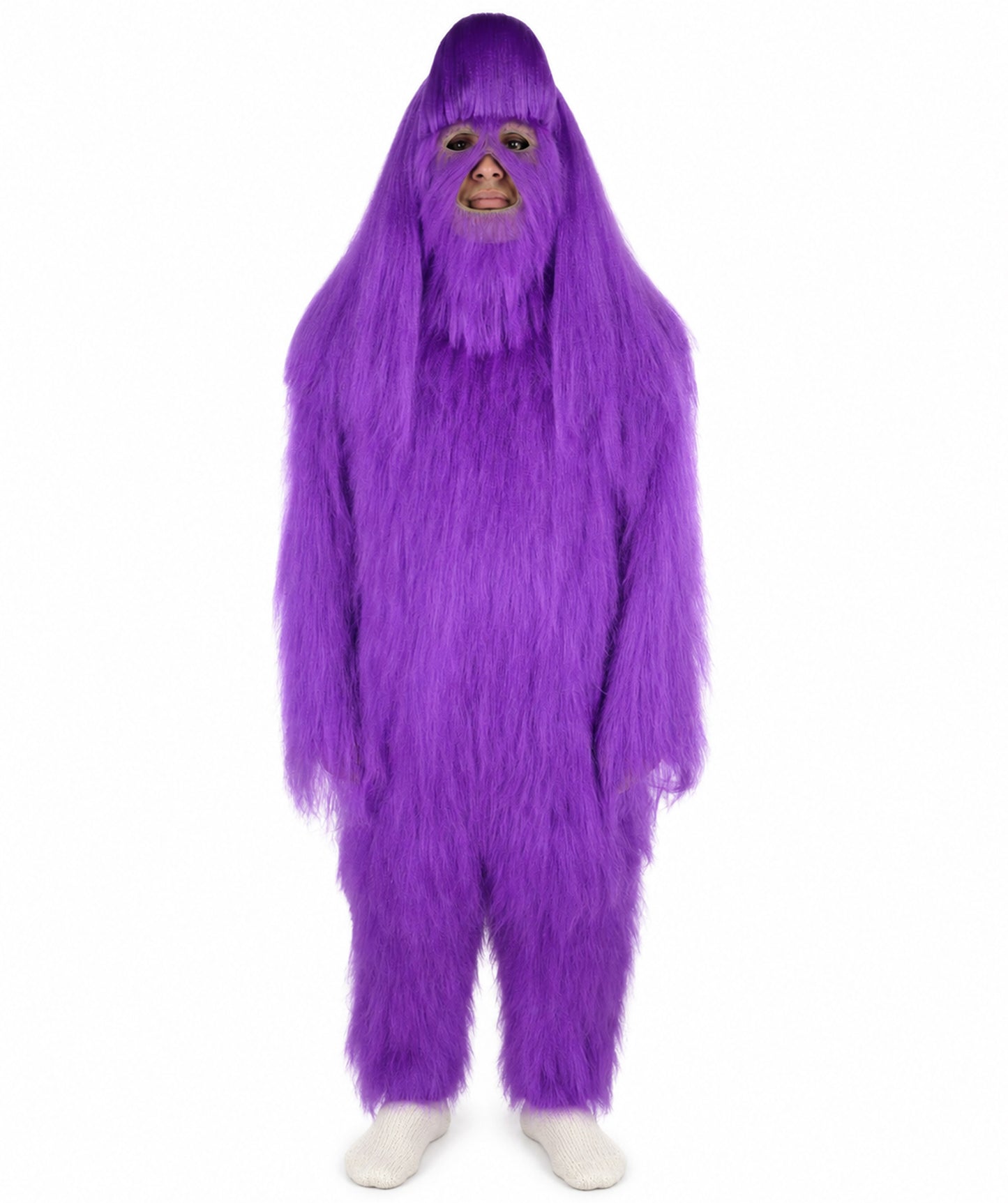 HPO Unisex Extreme Hairy Person Costume, Mask and Bundle - Full-Body Hair Suit Extra-Long Ash Brown Costume Wig for Halloween, Cosplay & Parties