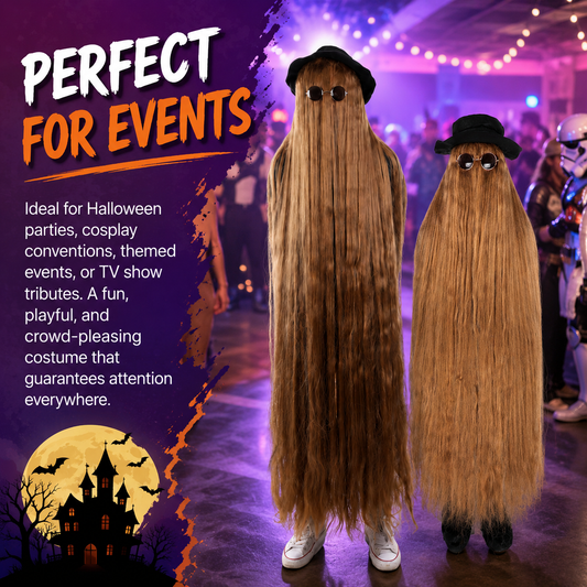 HPO Dapper Creature Brown Hair Wig for 60" Teen & 66" Adult Bundle Costume - Full Length Hairpiece Costume Set With Hat and Round Sunglasses Featuring Dramatic Styling For Outfits & Themed Gatherings