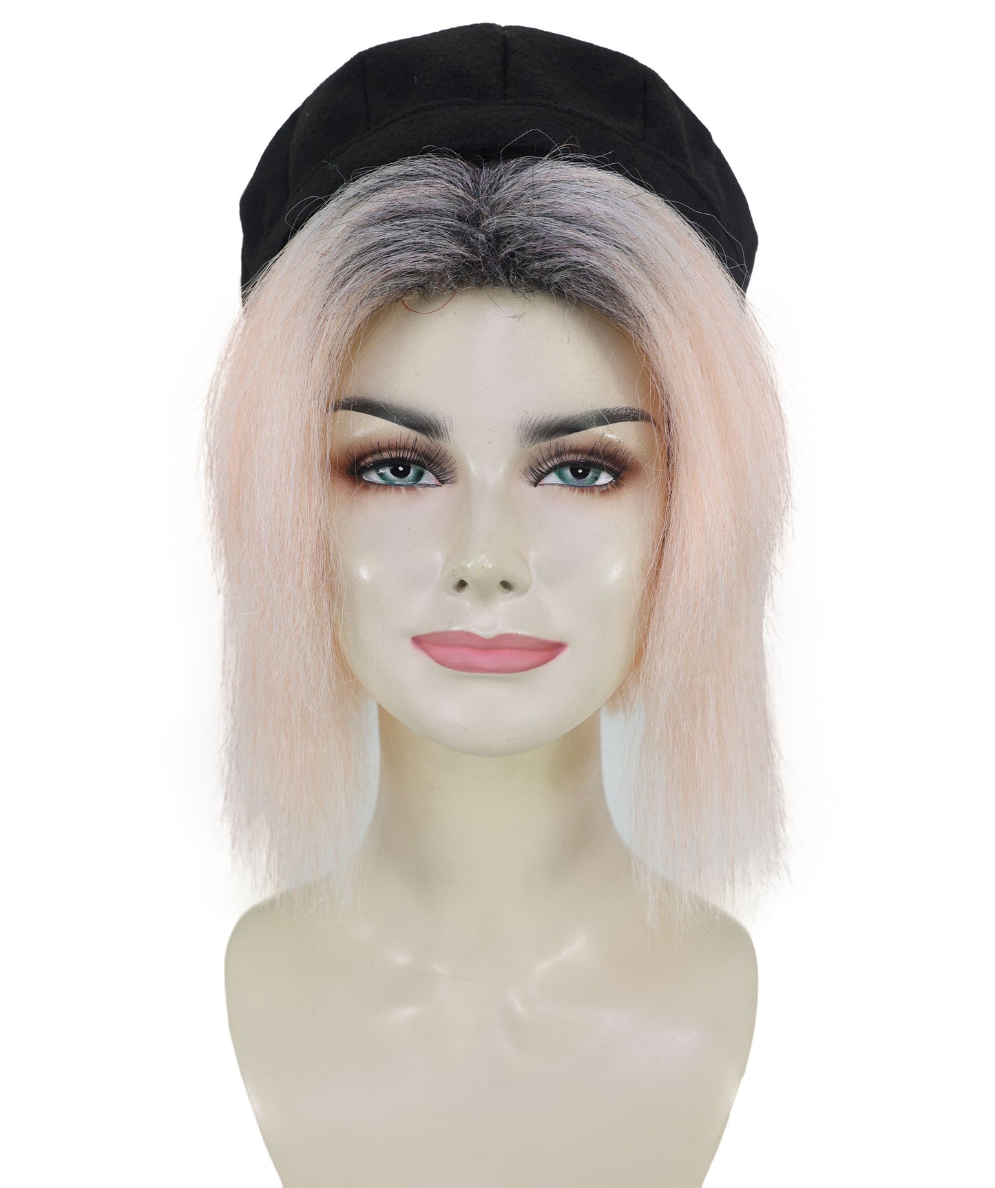 HPO Women’s 13 Inch Short Coral and Black Bob Wig with Cap | Flame-retardant Synthetic Fiber | Lightweight Capless Design for Halloween and Cosplay