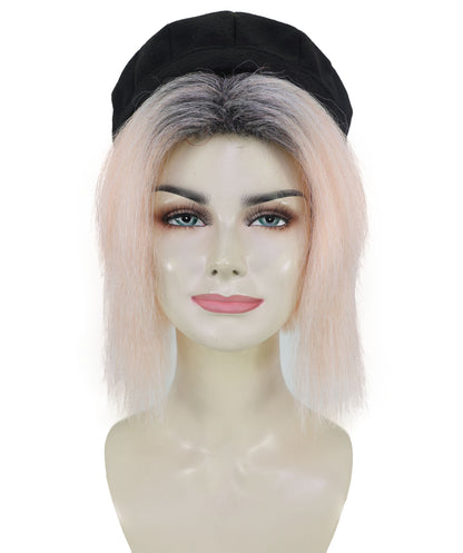 HPO Women’s 13 Inch Short Coral and Black Bob Wig with Cap | Flame-retardant Synthetic Fiber | Lightweight Capless Design for Halloween and Cosplay