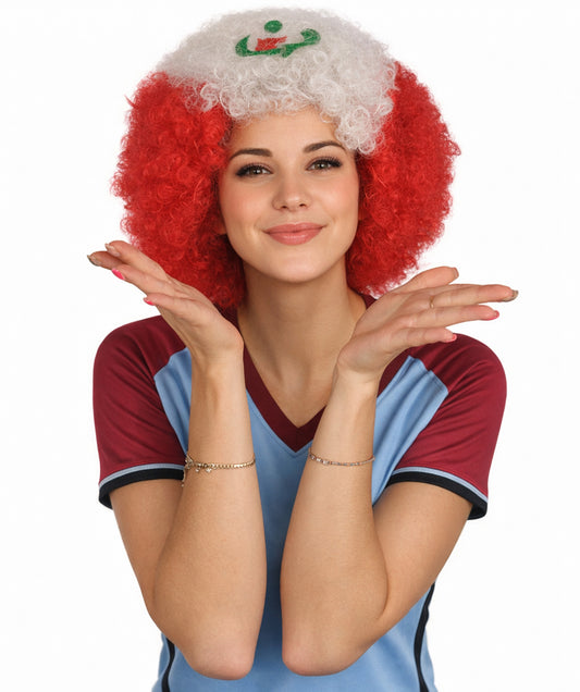 Peru Flag Sport Afro Wig | Jumbo White Red Wig