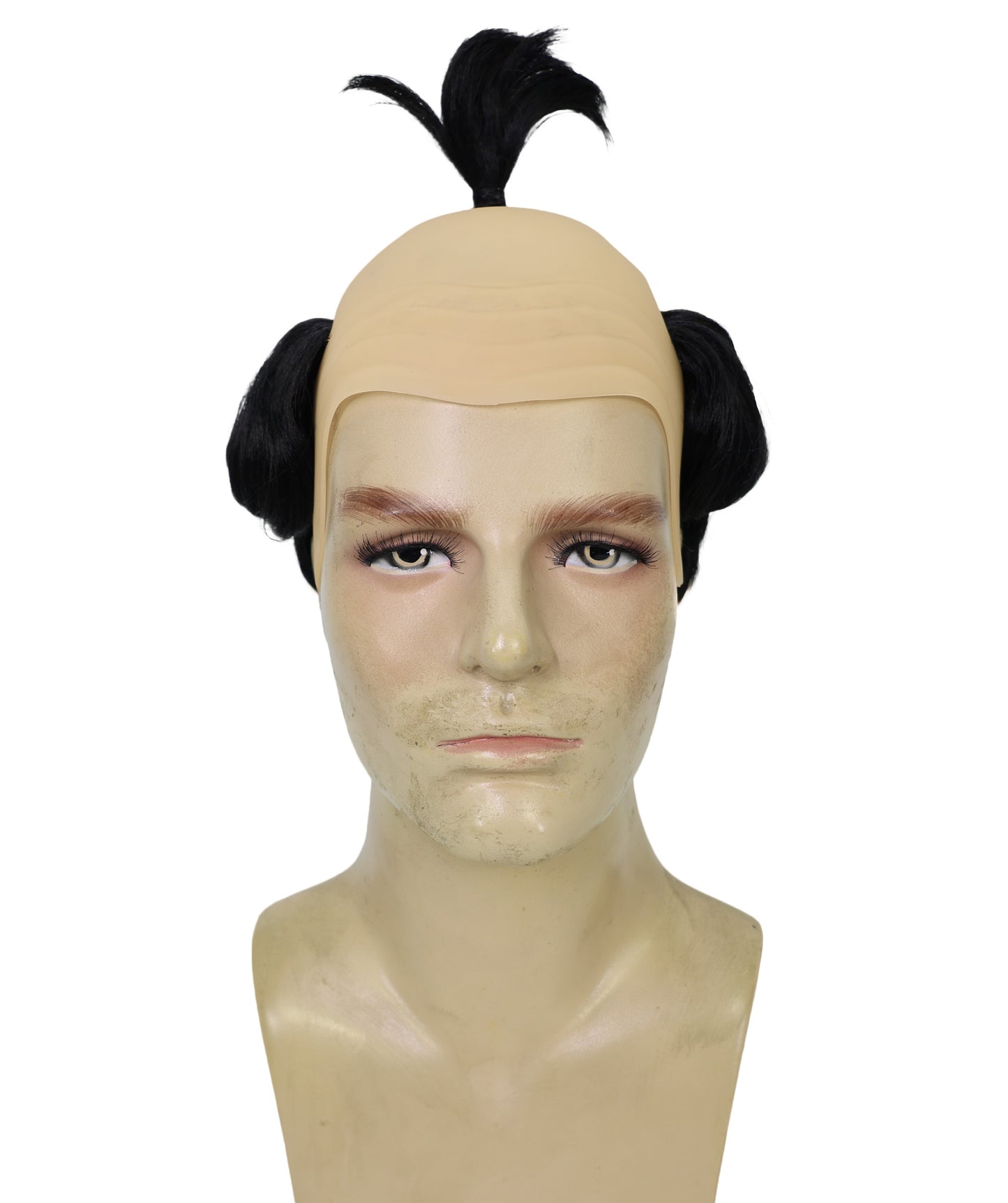 HPO Men's Black Bald Wig with Attached Hair Fringe | Old Man Grandpa Bald Cap