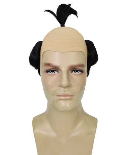 HPO Men's Black Bald Wig with Attached Hair Fringe | Old Man Grandpa Bald Cap