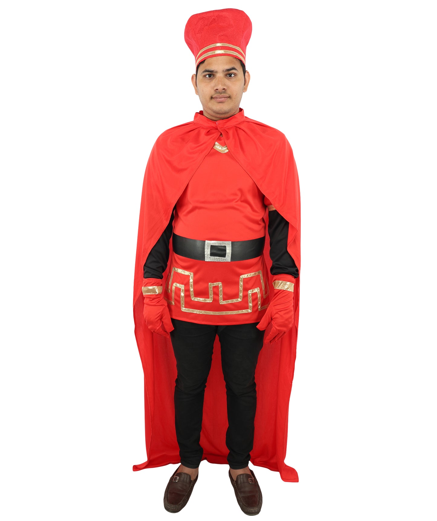 HPO Men’s Red Cloak Costume | Top, Robe & Cape with Headwear | Halloween, Cosplay, Party & Roleplay Outfit for Themed Events