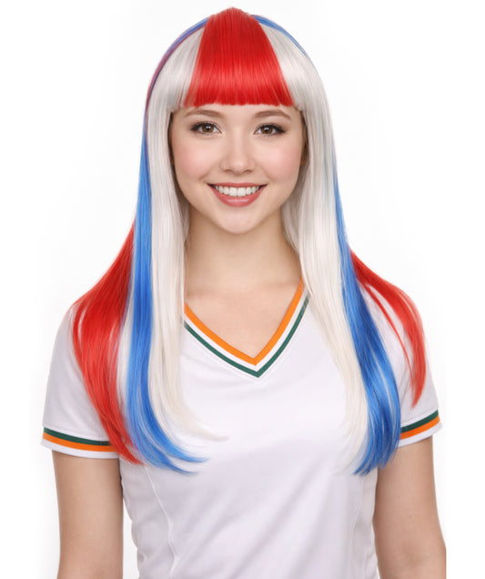 Costa Rica Flag Sport Party Long Bob Wig | Premium Breathable Capless Cap