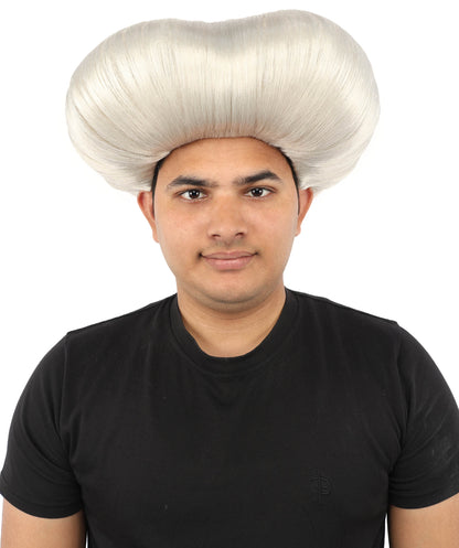 HPO Men's Mad Scientist Wig | High Volume White Vertical Hair with Faux Bald Cap Top & Structured Styling | Halloween Costume Party Theater Prop & Dress Up Accessory | Multicolor Options