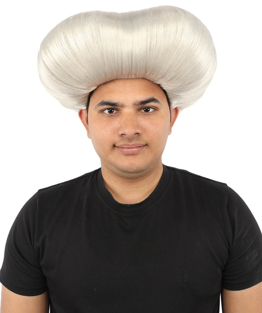 HPO Men's Mad Scientist Wig | High Volume White Vertical Hair with Faux Bald Cap Top & Structured Styling | Halloween Costume Party Theater Prop & Dress Up Accessory | Multicolor Options