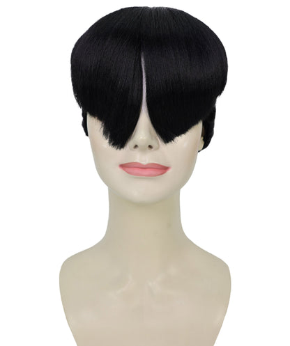 HPO Adult Women’s Sculpted Visor Bangs Wig with Sleek High Bun | Halloween Wig | Flame-Retardant Synthetic Fiber | Breathable Capless Cap Design