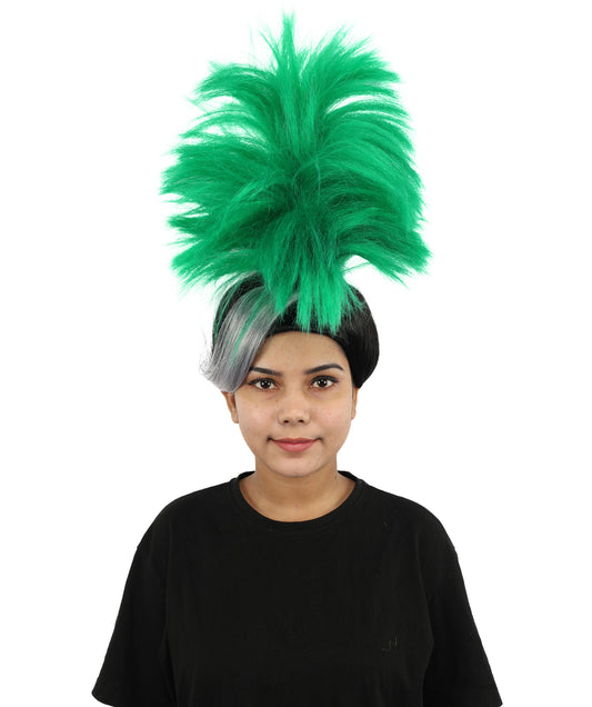 HPO Women’s Green Palm Tree Spiked Wig | 19 Inch Wig with High Standing Top | Funky Green Wig for Party, Festival, or Stage Use