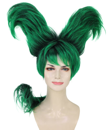 HPO Women’s Artistic Hair Sculpture Black& Green Mixed Wig | Creative Shaped Hairstyle | Synthetic Fiber Hairpiece with Adjustable Cap for Cosplay, Parties & Stage