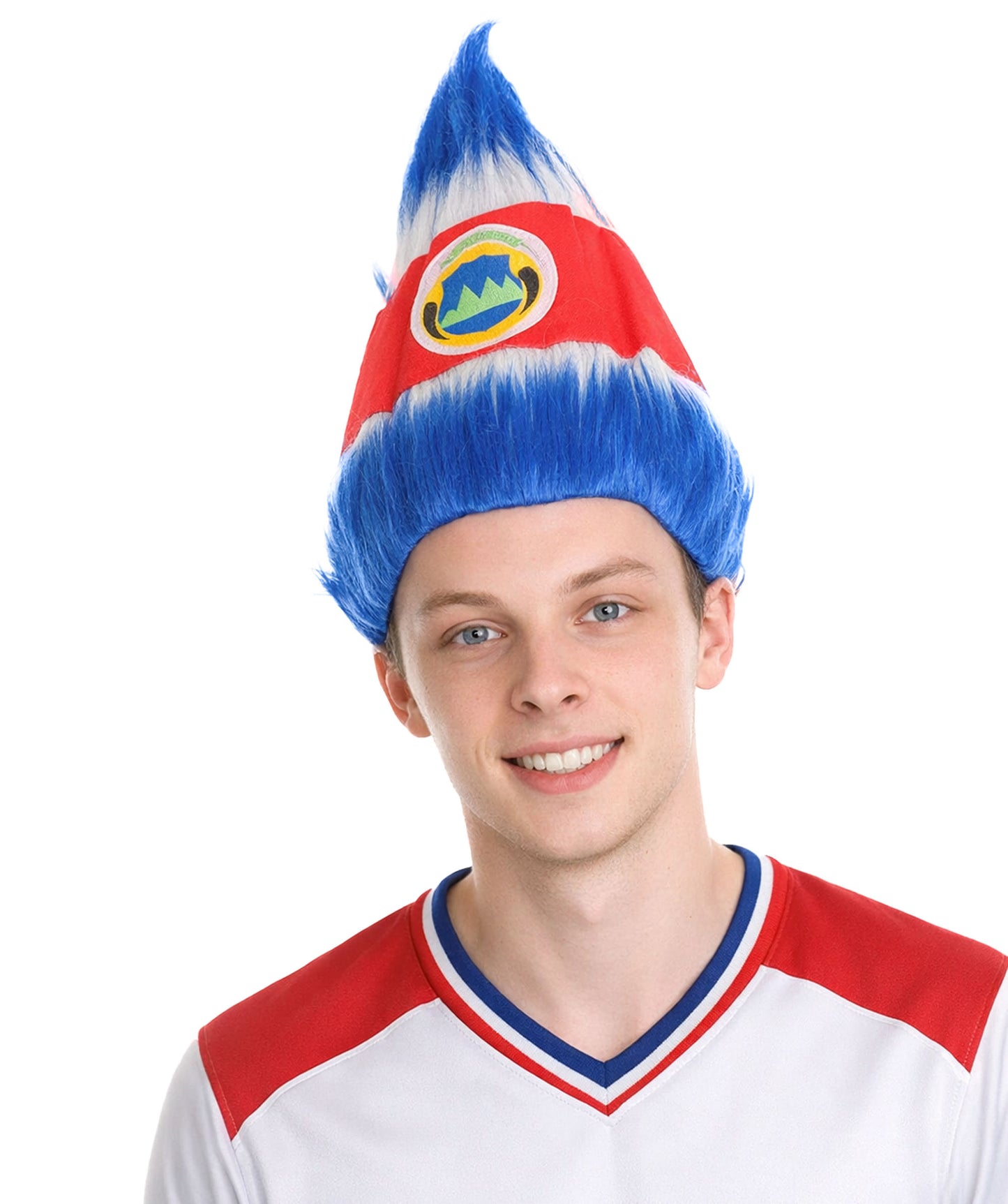 Costa Rica Flag Sport Troll Wig | Fancy  Halloween Wigs | Premium Breathable Capless Cap