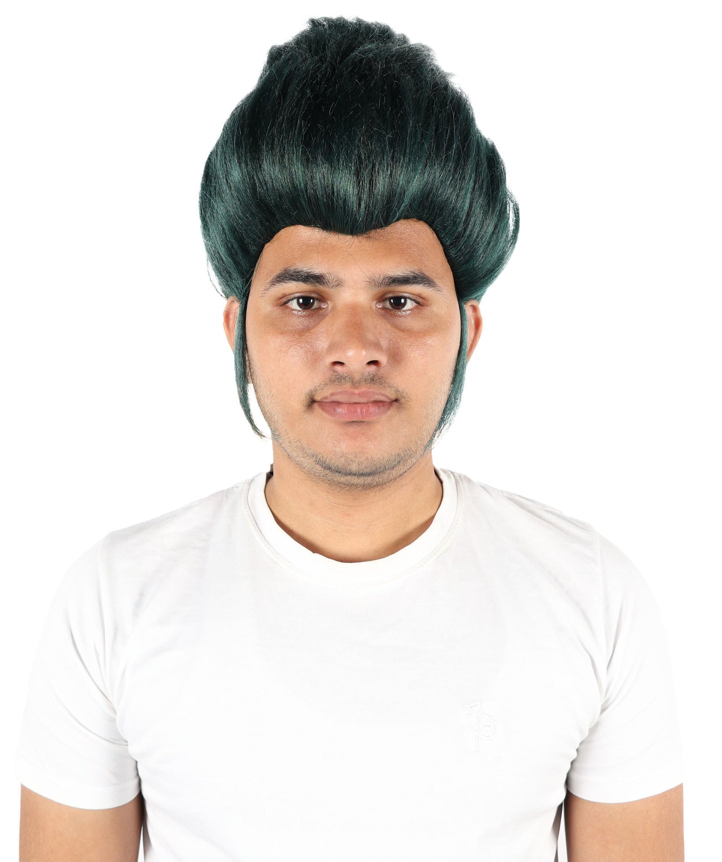 HPO Men's Spiky Gothic Green Wig | Short Layered Hairstyle with Adjustable Straps & Heat-Resistant Fibers for Anime, Halloween & Carnival