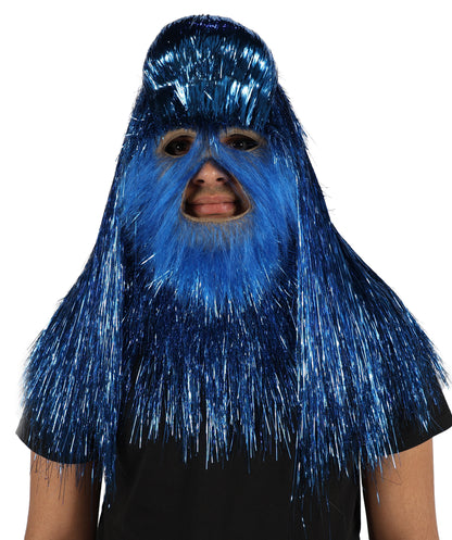 HPO Unisex Teen Extreme Tinsel Hairy Person Costume Bundle & Mask Set - Full-Body Tinsel Hair Suit Extra-Long Costume Wig for Halloween, Cosplay & Parties - Multiple Color Options