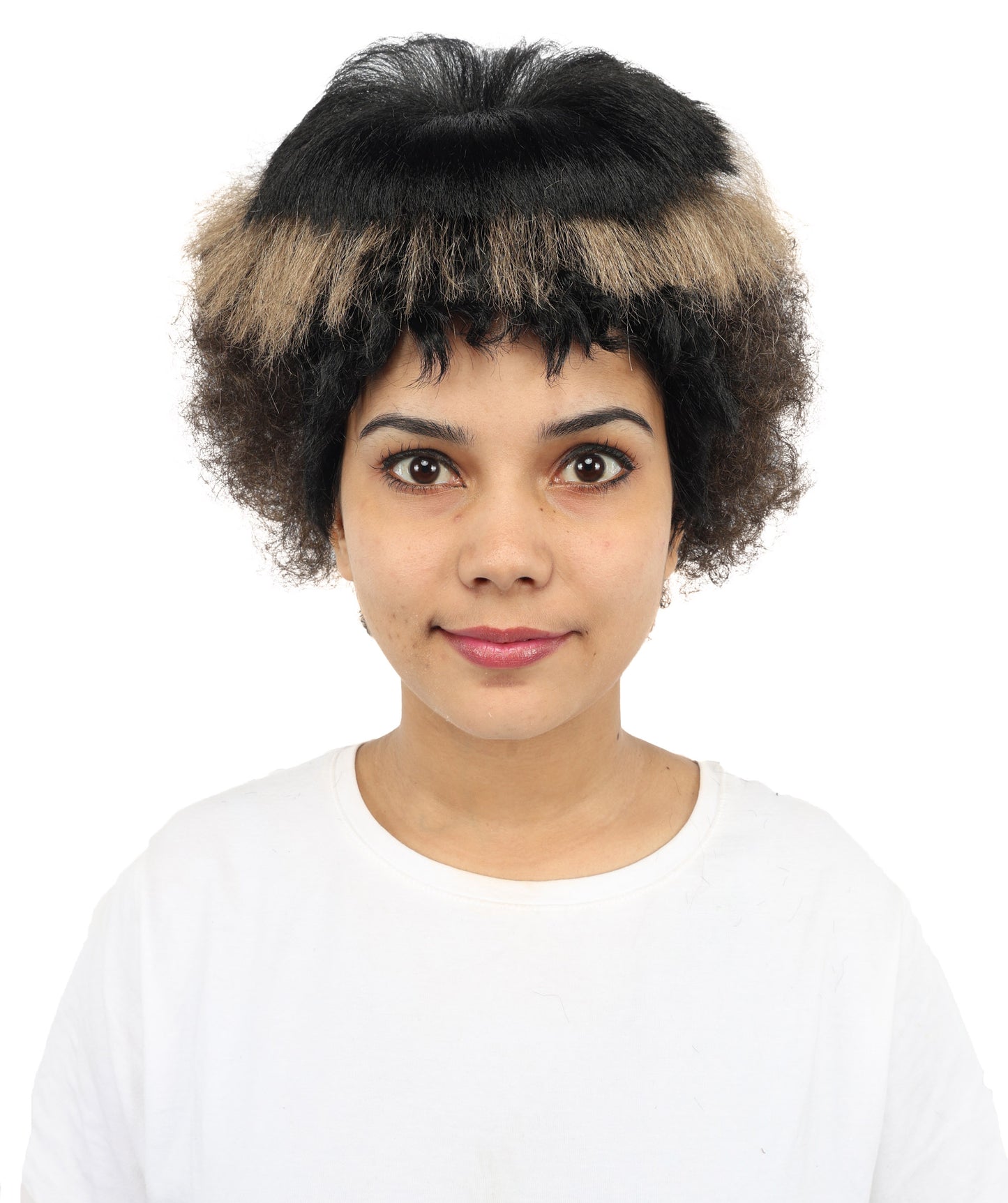 HPO Women’s Pop Diva-Inspired Wig | Long Sleek Brown & Blonde Hairstyle with Side Bangs | Synthetic Hairpiece for Cosplay, Halloween, Party & Stage
