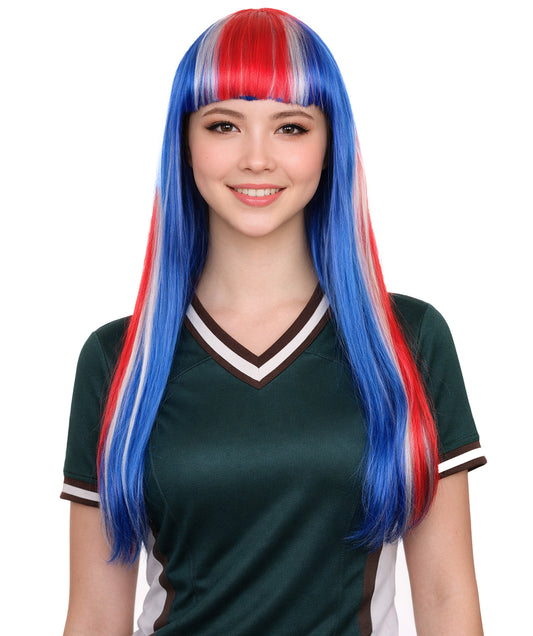 Iceland Flag Sport Party Long Bob Wig | National Pride | Premium Breathable Capless Cap