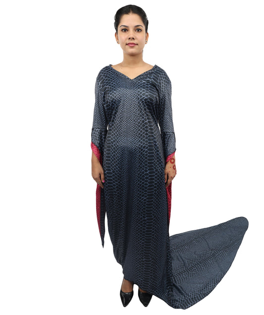 HPO Women's Black Velvet Long Train Gown Costume – Elegant Floor Length Cosplay Dress | Perfect for Halloween, Gothic Parties