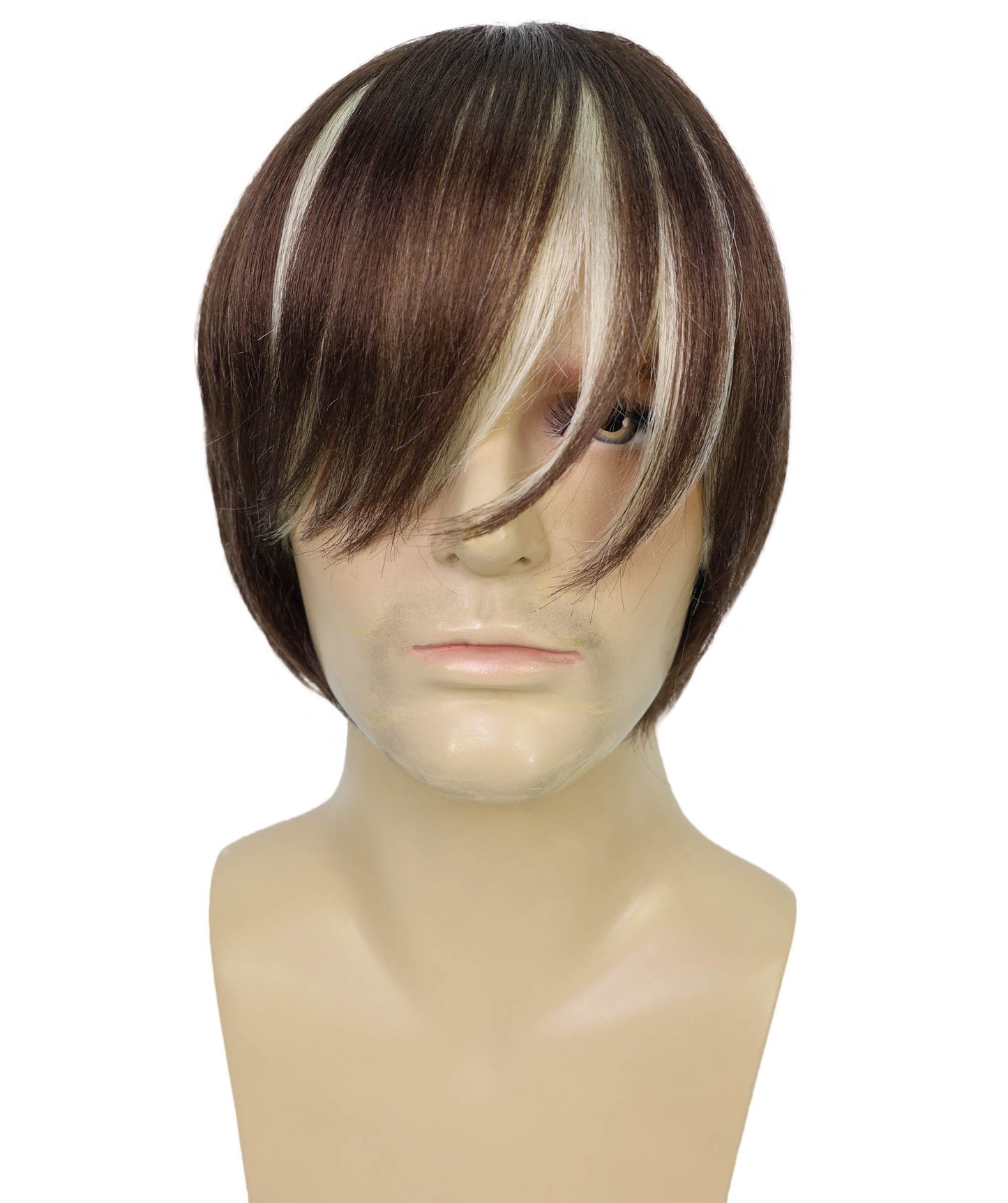 HPO Men’s Short Shaggy Hairstyle Rocker Wig | Adult Costume Party Accessory | Rock Star Inspired Wig | Breathable Capless Cap