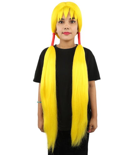 HPO Women's Extra Long Pigtail Wig | Multicolor Options | Floor Length Straight Twin Tails with Bangs, Heat Friendly Synthetic Fiber & Adjustable Cap | Halloween, Fairy Roleplay, Magical Girl Theme, Theater & Carnival