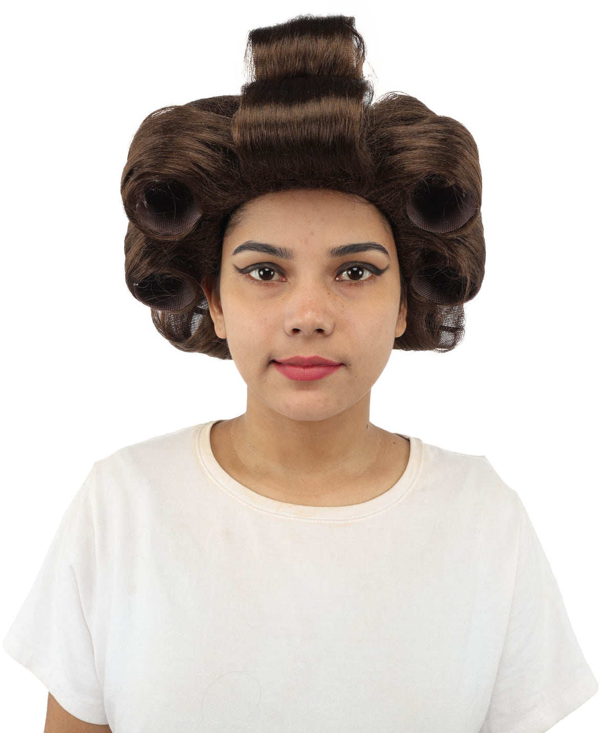 HPO Adult Women's Retro Roller Set Pink Wig | Multiple Color Options, create of synthetic fiber, large cylindrical curler texture, capless cap | Party, Halloween, theater, drag, performance, costume events