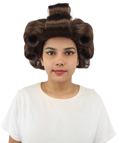 HPO Adult Women's Retro Roller Set Pink Wig | Multiple Color Options, create of synthetic fiber, large cylindrical curler texture, capless cap | Party, Halloween, theater, drag, performance, costume events